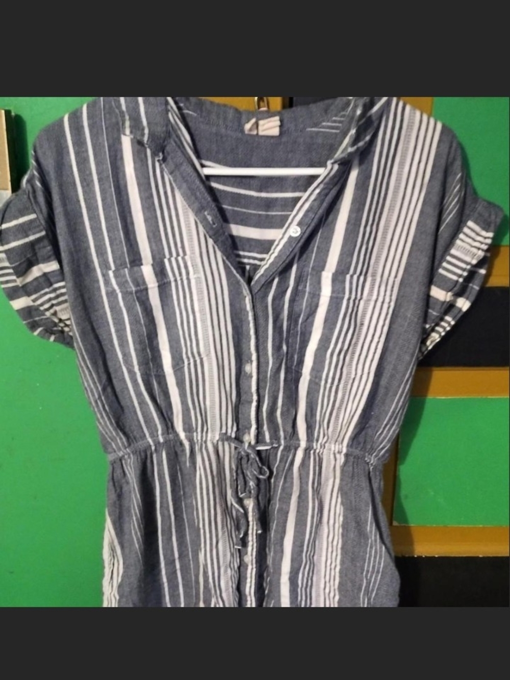 Japana size large white and blue striped dress